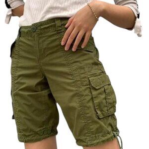 Norma Kamali Olive Green Cargo Cotton Shorts